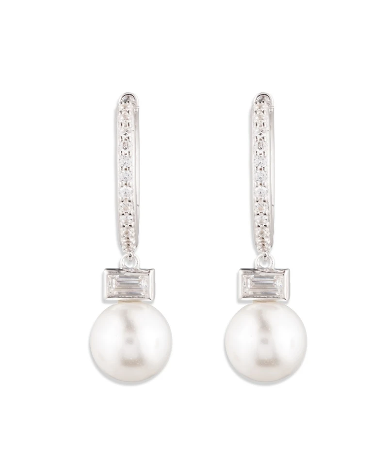 Lauren Ralph Lauren Cubic Zirconia & Imitation Pearl Sterling Silver Hoop Earrings