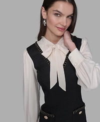 Karl Lagerfeld Paris Women's Textured Tweed Two-Tone Collar Dress