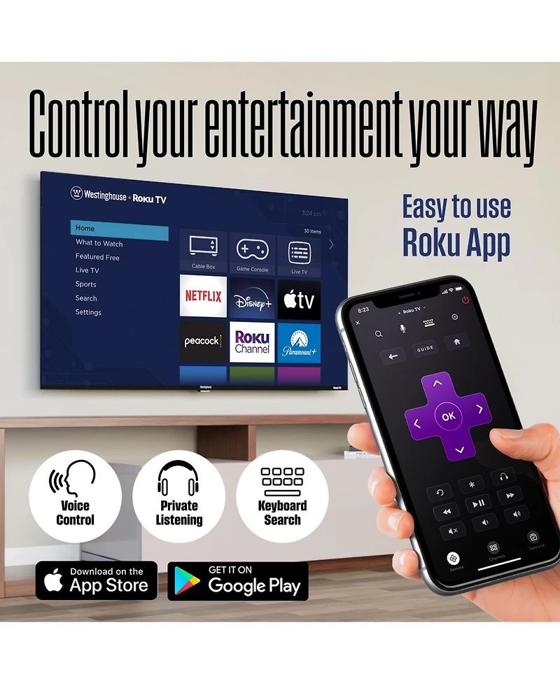 Westinghouse 40" Roku Smart Tv, Fhd Qled, Dolby+, Wi-Fi, Bluetooth, Apple AirPlay, Alexa & Google Assistant, Flat Screen