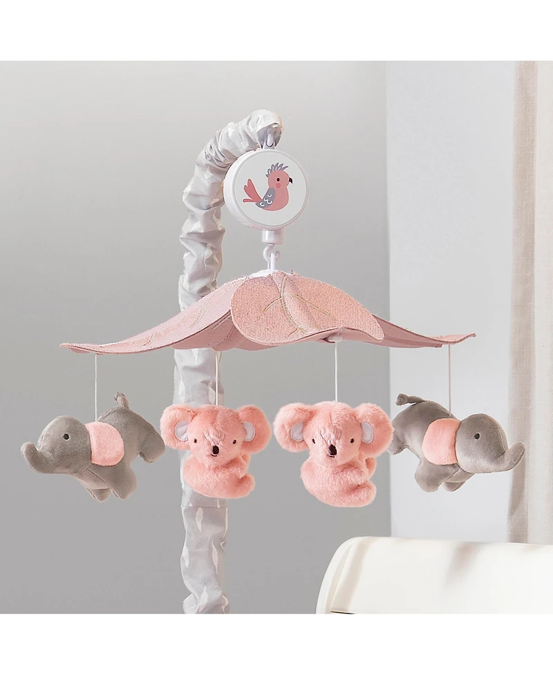 Lambs & Ivy Calypso Pink/Gray Koala & Elephant Musical Baby Crib Mobile