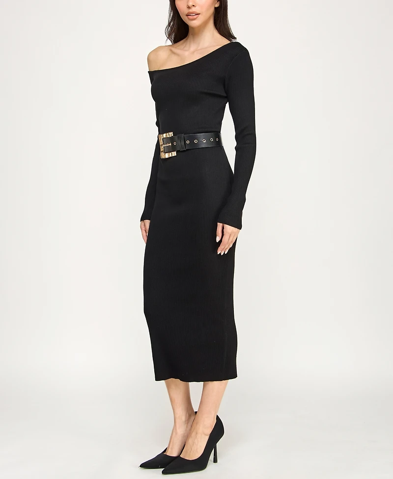 Rosie Harlow Juniors' Long Sleeve Belted Midi Dress