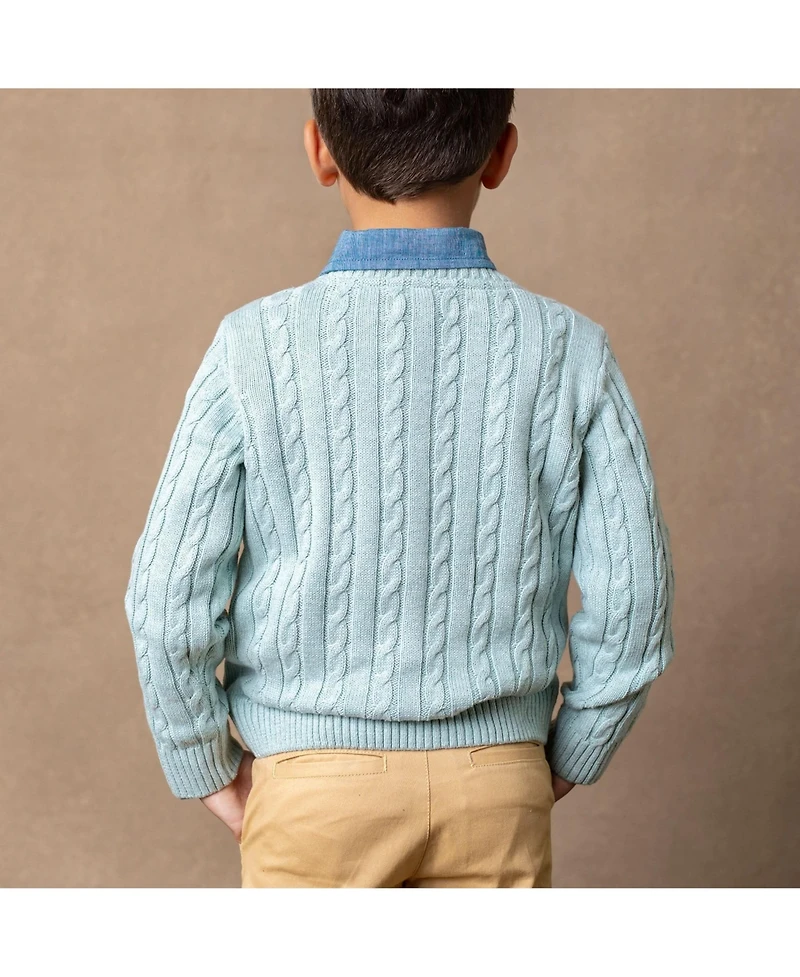 Hope & Henry Baby Boys Long Sleeve Fine Gauge Cable V-Neck Sweater
