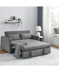 Maison Boucle 55" Velvet Sleeper Sofa with Pull-Out Bed, Reclining Backrest & Side Storage Pockets,Convertible Bed for Small Spaces-Maison B