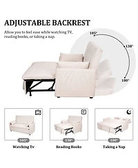 Maison Boucle 61'' Tufted Convertible Sofa Bed, Pull-Out Sleeper Loveseat with Adjustable Backrest, Side Storage & Smooth Wheels for Small Spaces-Mais