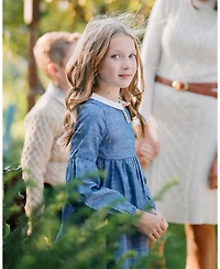 Hope & Henry Little and Big Girls' Organic Empire Waist Peter Pan Collar Chambray Dress