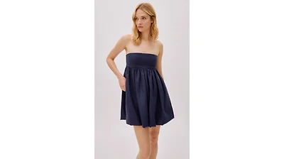 Labeca London Women's Mykonos Navy Linen Strapless Mini Dress