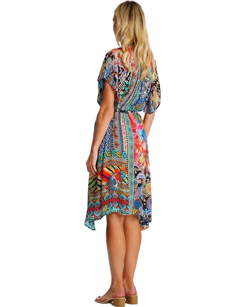 La Moda Clothing Women's Midi Summer Belted Short Sleeve Dress