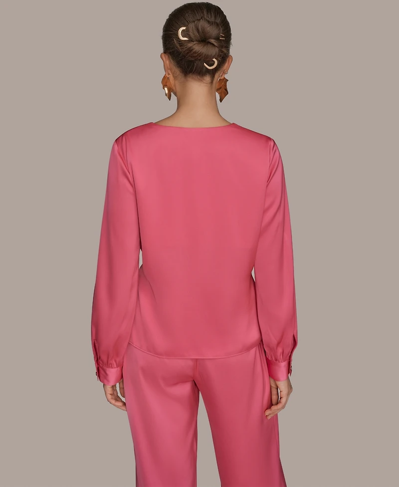 Donna Karan New York Women's Faux Wrap Long Sleeve Top