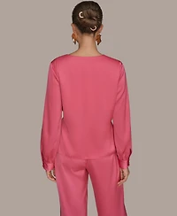 Donna Karan New York Women's Faux Wrap Long Sleeve Top