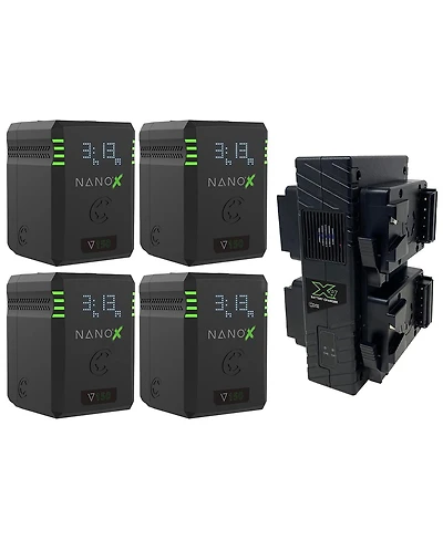 Core Swx Nanox Micro 150 150Wh 14.8V 9900mAh Smart V-Mount Battery, 4-Pack with Gp-X4S Quad Charger