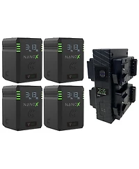Core Swx Nanox Micro 150 150Wh 14.8V 9900mAh Smart V-Mount Battery, 4-Pack with Gp-X4S Quad Charger