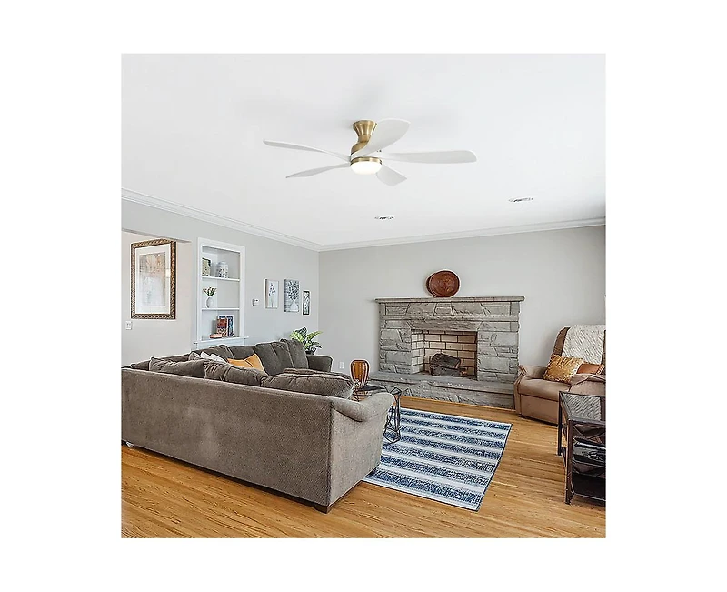 52-inch Modern Minimalist Golden 5-Blade Flush Mount with Led Light Remote Control Supports 6 Speeds and Timer Function
