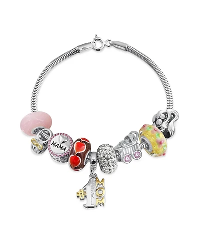 Bling Jewelry Word #1 Mom Wife Family Cheerleader Grandma Love Charm Bracelet Silver Snake Chain