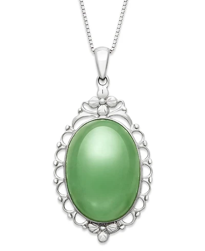 Macy's Dyed Green Jadeite Oval Pendant Necklace in Sterling Silver