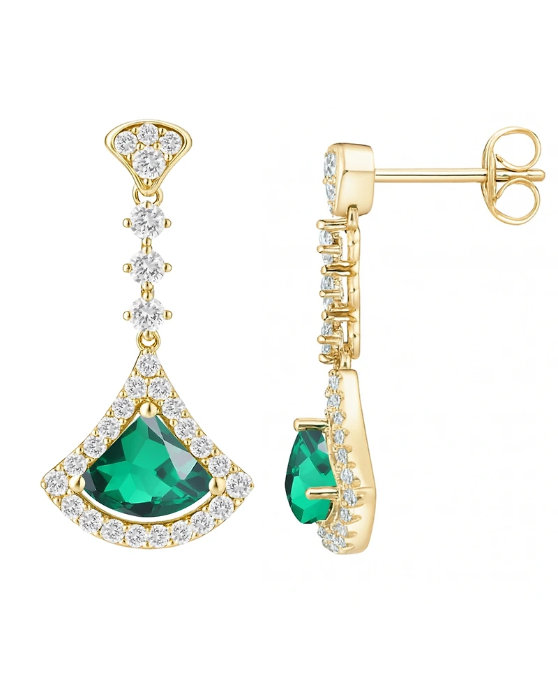 Macy's Lab-Grown Emerald (1 ct. t.w.) and Lab-Grown White Sapphire (1/2 ct. t.w.) Drop Earrings in 14K Gold Over Sterling Silver