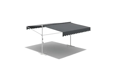 Aecojoy Free Standing Retractable Awning, 10'x10' Dual Side Patio Awnings Outdoor Manual Sun Shade Shelte