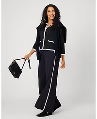 Cable & Gauge Women's Contrast Trim Crewneck Cardigan