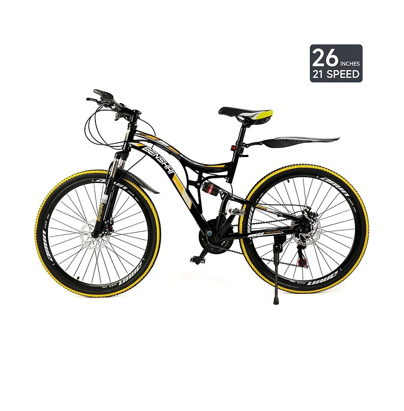 Artudatech 26" Mountain Bike 21 speed Mtb Teenagers Bicycle Full Suspension Thumb Shifter
