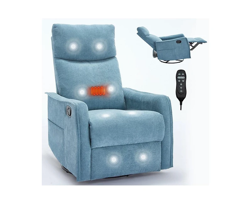 Casainc Heat Massage Manual Recliner Chair with Rocker and Swivel Fabric for Living Room