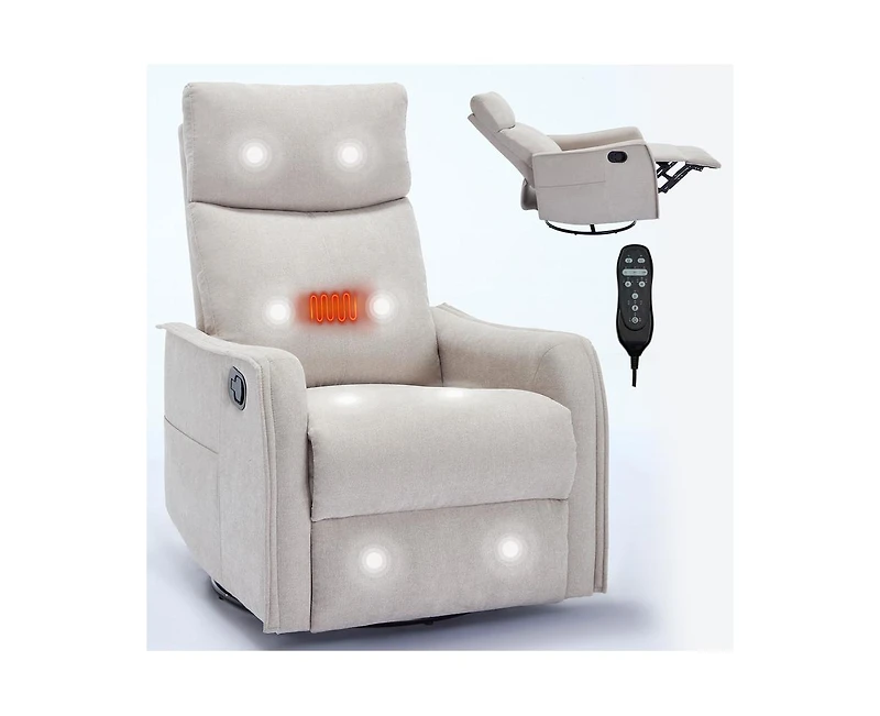Casainc Heat Massage Manual Recliner Chair with Rocker and Swivel Fabric for Living Room