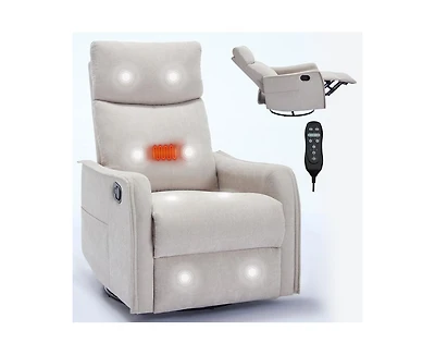 Casainc Heat Massage Manual Recliner Chair with Rocker and Swivel Fabric for Living Room