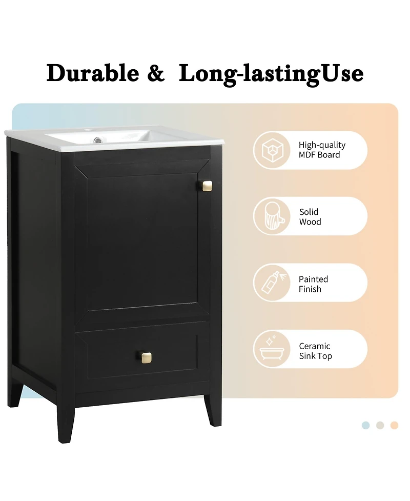 Casainc 20" Bathroom Vanity with Sink, Soft Closing Door, Storage Rack and One Drawer, Cabinet