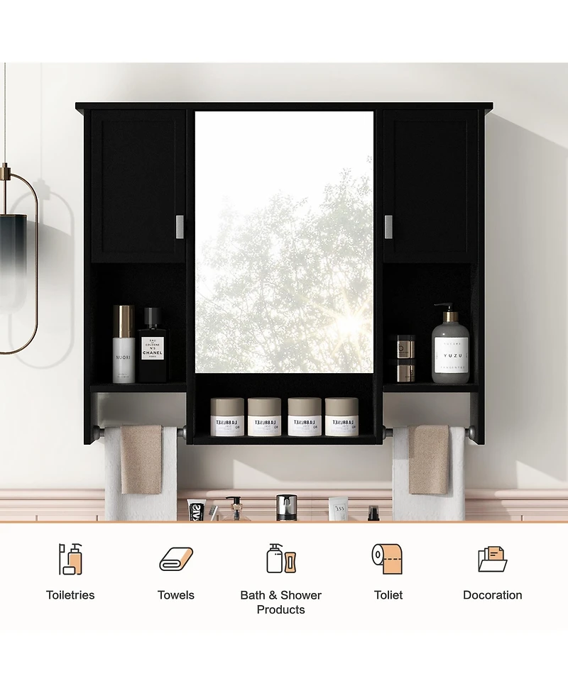 Casainc 35'' x 28'' Wall Mounted Bathroom Storage Cabinet with Mirror & Towel Bar