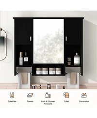 Casainc 35'' x 28'' Wall Mounted Bathroom Storage Cabinet with Mirror & Towel Bar