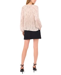 Vince Camuto Women's Tie Neck Shirring Long Sleeve Peasant Top