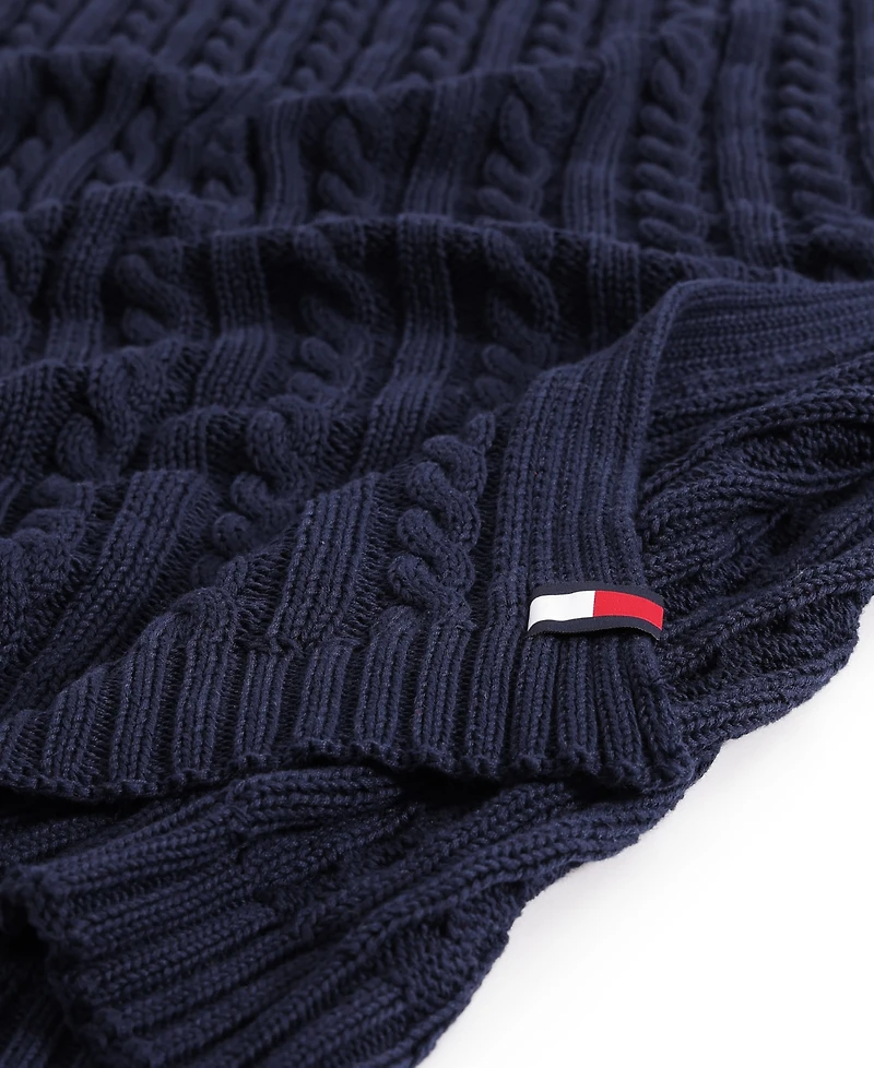 Tommy Hilfiger Solid Cotton Cable Knit Throw Blanket, 70" x 50"
