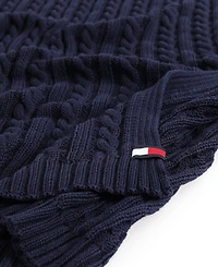 Tommy Hilfiger Solid Cotton Cable Knit Throw Blanket, 70" x 50"