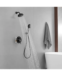 Single-Handle 1-Spray Round Rain Shower Faucet with Dual Function Pressure Balance Valve in Matte Black (Valve Included)