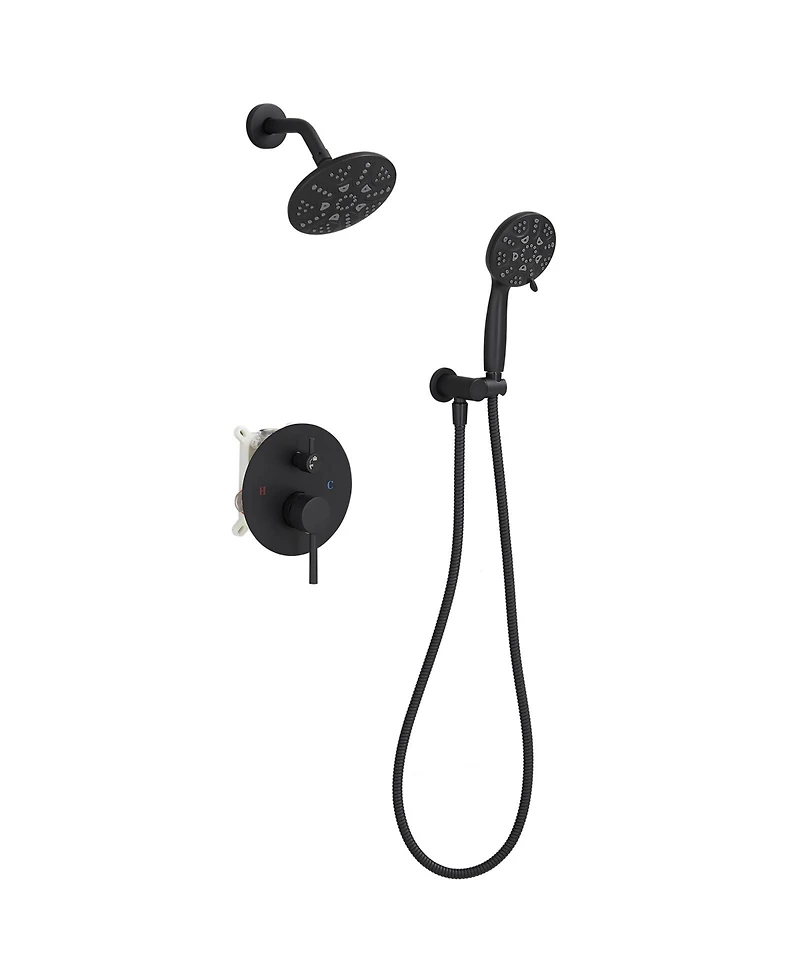 Single-Handle 1-Spray Round Rain Shower Faucet with Dual Function Pressure Balance Valve in Matte Black (Valve Included)