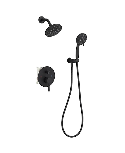 Single-Handle 1-Spray Round Rain Shower Faucet with Dual Function Pressure Balance Valve in Matte Black (Valve Included)