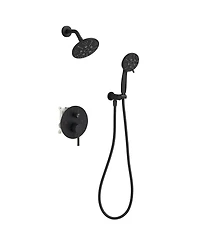 Single-Handle 1-Spray Round Rain Shower Faucet with Dual Function Pressure Balance Valve in Matte Black (Valve Included)