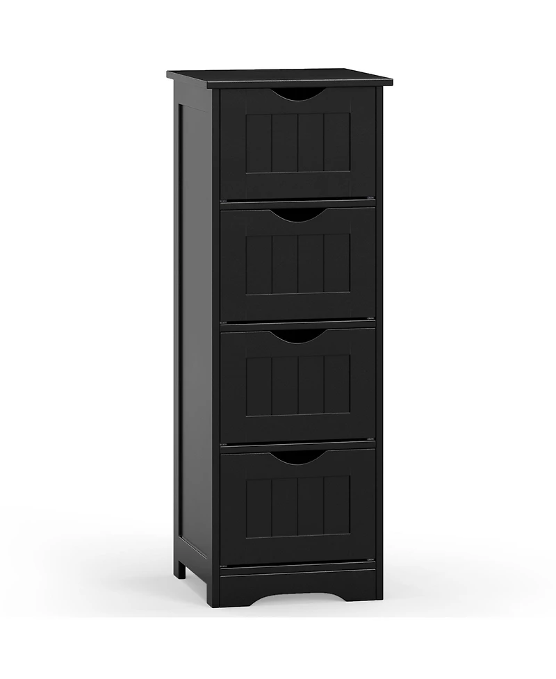 Gymax Bathroom Floor Cabinet Freestanding Narrow Side Storage Organizer w/ 4 Drawers