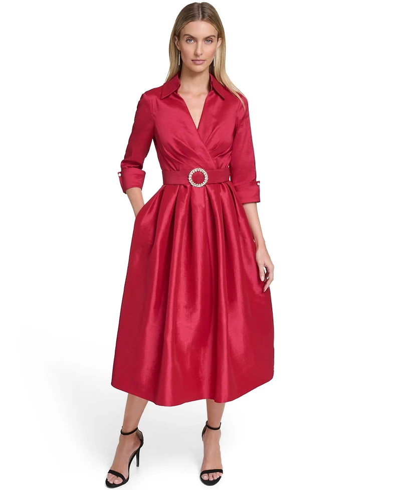 Jessica Howard Petite Collared V-Neck Midi Dress