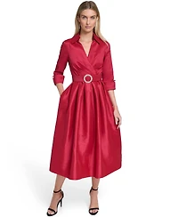 Jessica Howard Petite Collared V-Neck Midi Dress