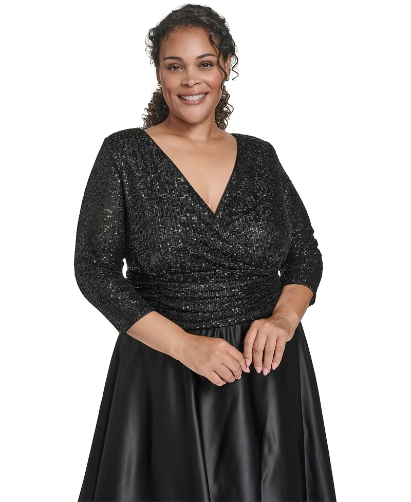 Jessica Howard Plus 3/4-Sleeve V-Neck Dress