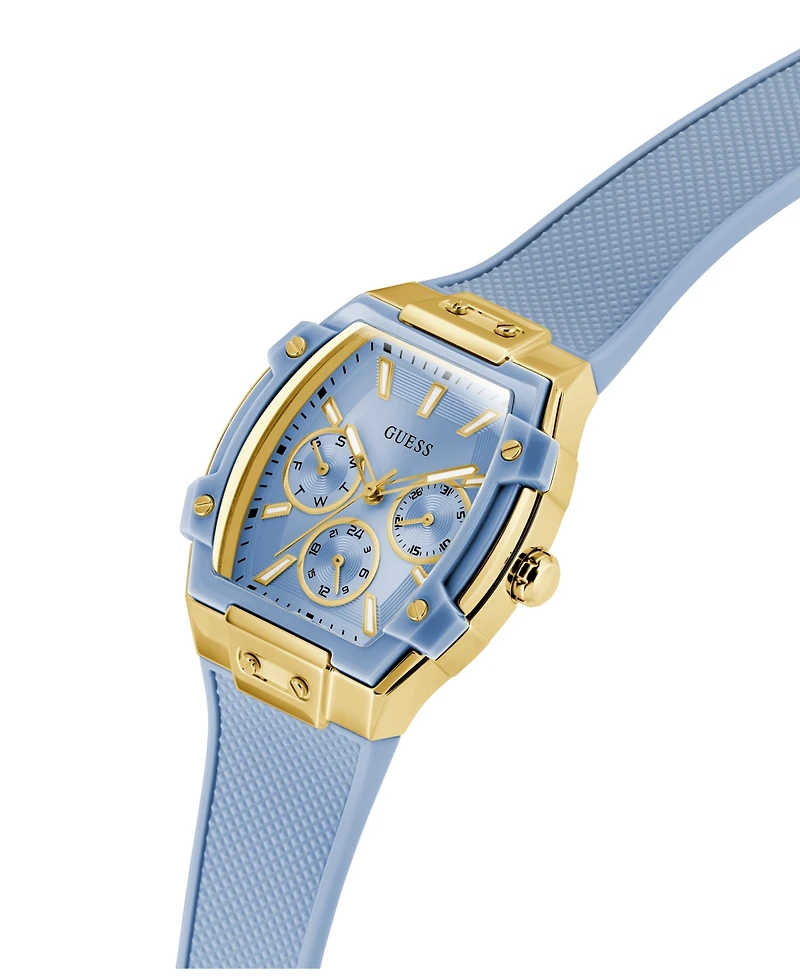 Guess Women's Gold-Tone Light Blue Silicone Multi-Function Watch, 35mm