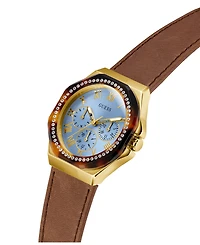 Guess Women's Gold-Tone Brown Leather Multi-Function Watch, 36mm