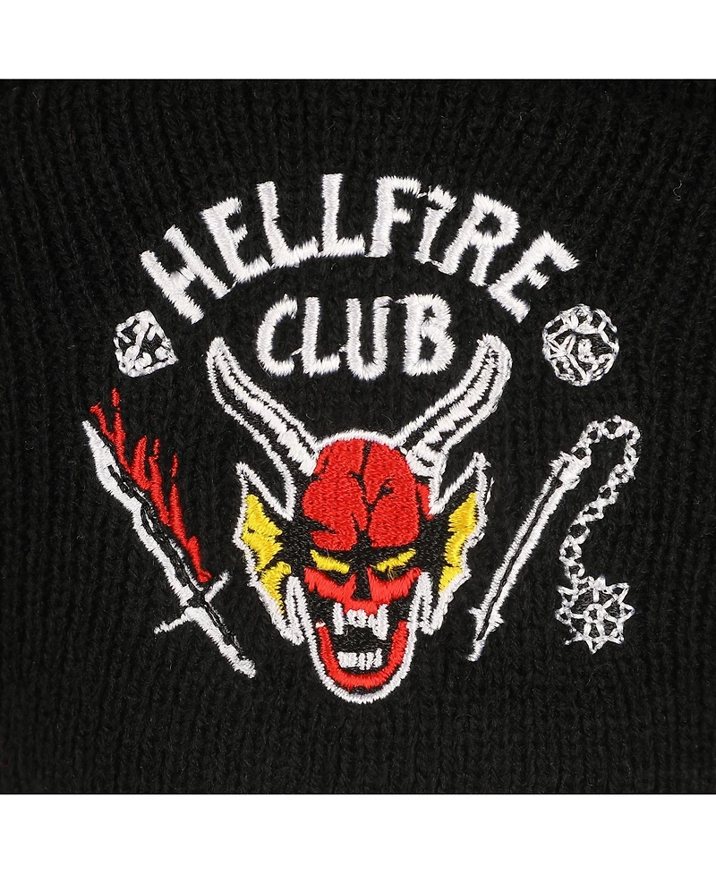 Stranger Things Men's Hellfire Club Embroidery On Black Acrylic Knit Cuff Beanie