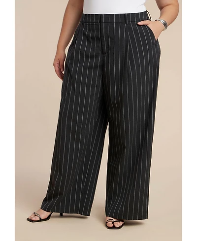 Eloquii Women's Wide Leg Pinstripe Trouser