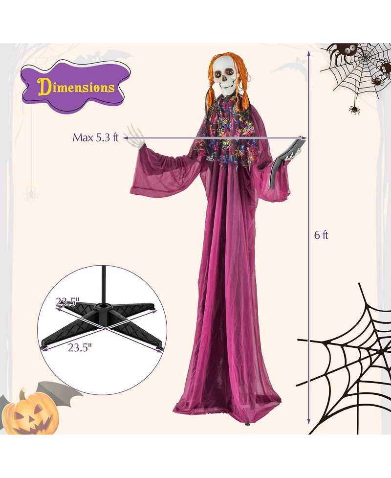 Halloween Animatronic Standing Girl Holding Book 6 Ft Haunted House Decoration