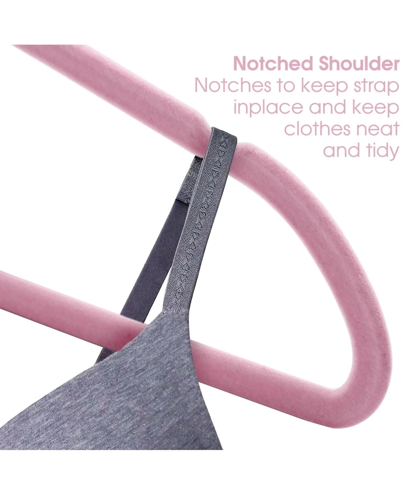 Elama Home 100 Piece Velvet Slim Profile Heavy Duty Felt Hangers with Stainless Steel Swivel Hooks in Pink
