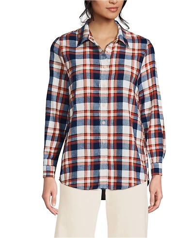 Lands' End Women's Petite Flannel Boyfriend Fit Long Sleeve Shirt