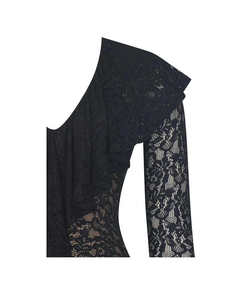 Miss Circle Women's Parisa Black Lace Ruffled Mermaid Maxi Dress