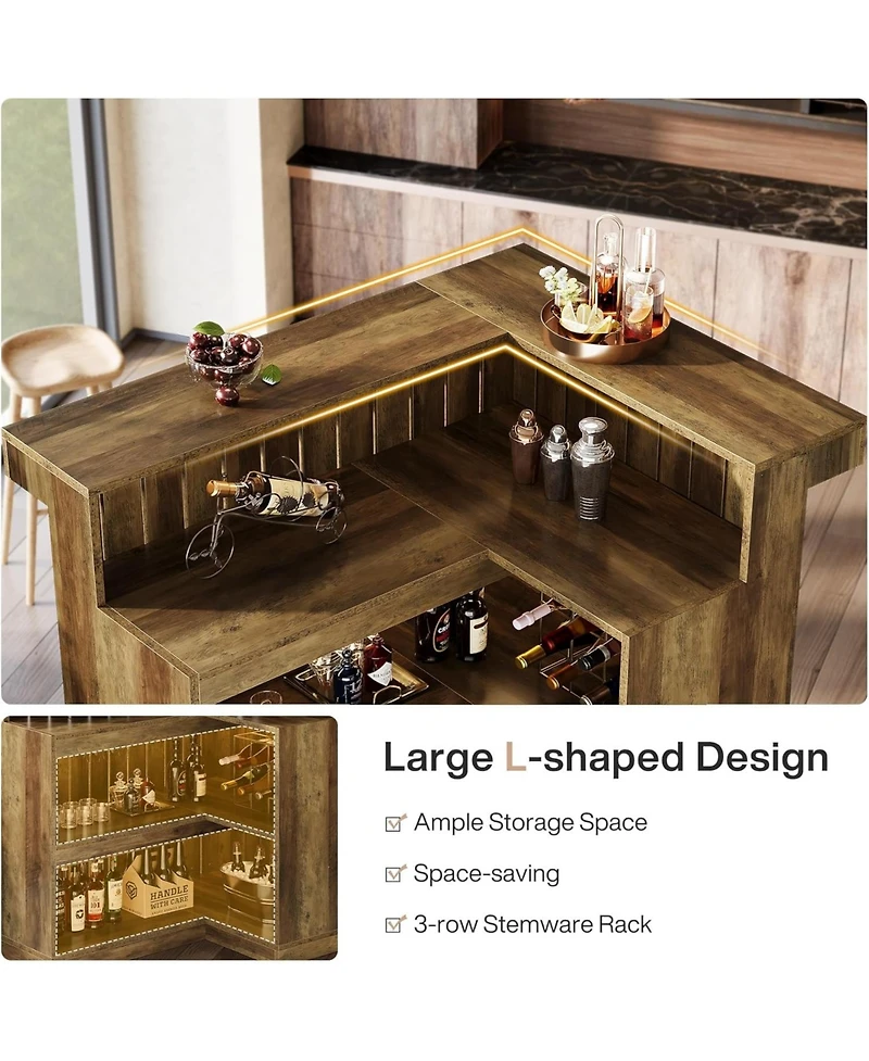 Tribesigns L-Shaped Kitchen Island, Home Bar Unit for Home, 4-Tier Corner Liquor with Storage Shelves and Wine Glasses Holder
