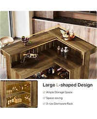 Tribesigns L-Shaped Kitchen Island, Home Bar Unit for Home, 4-Tier Corner Liquor with Storage Shelves and Wine Glasses Holder