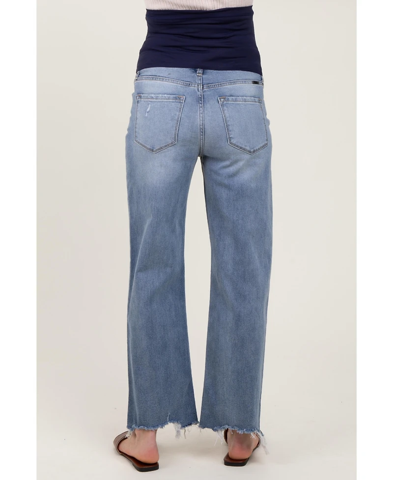 Pinkblush Maternity Light Blue Fringe Hem Wide Leg Jeans